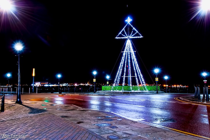 Albert Dock Mast lit form Christmas 2017